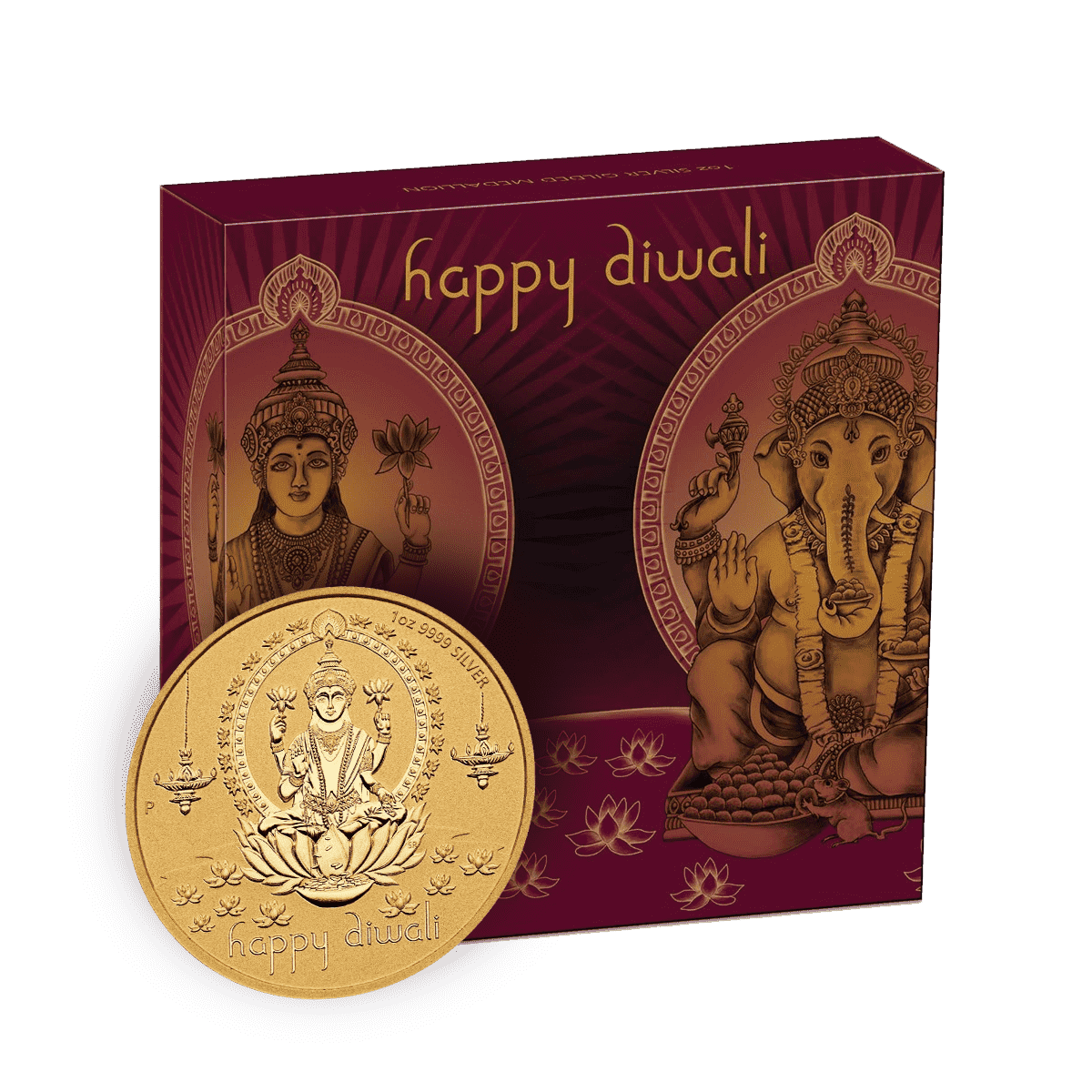 1oz Silver Diwali Edition Gold Plated Laxmi & Ganesh Box Set (2022)