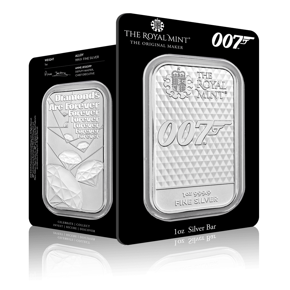 1oz Silver Bar James Bond 007 (Diamonds Are Forever)