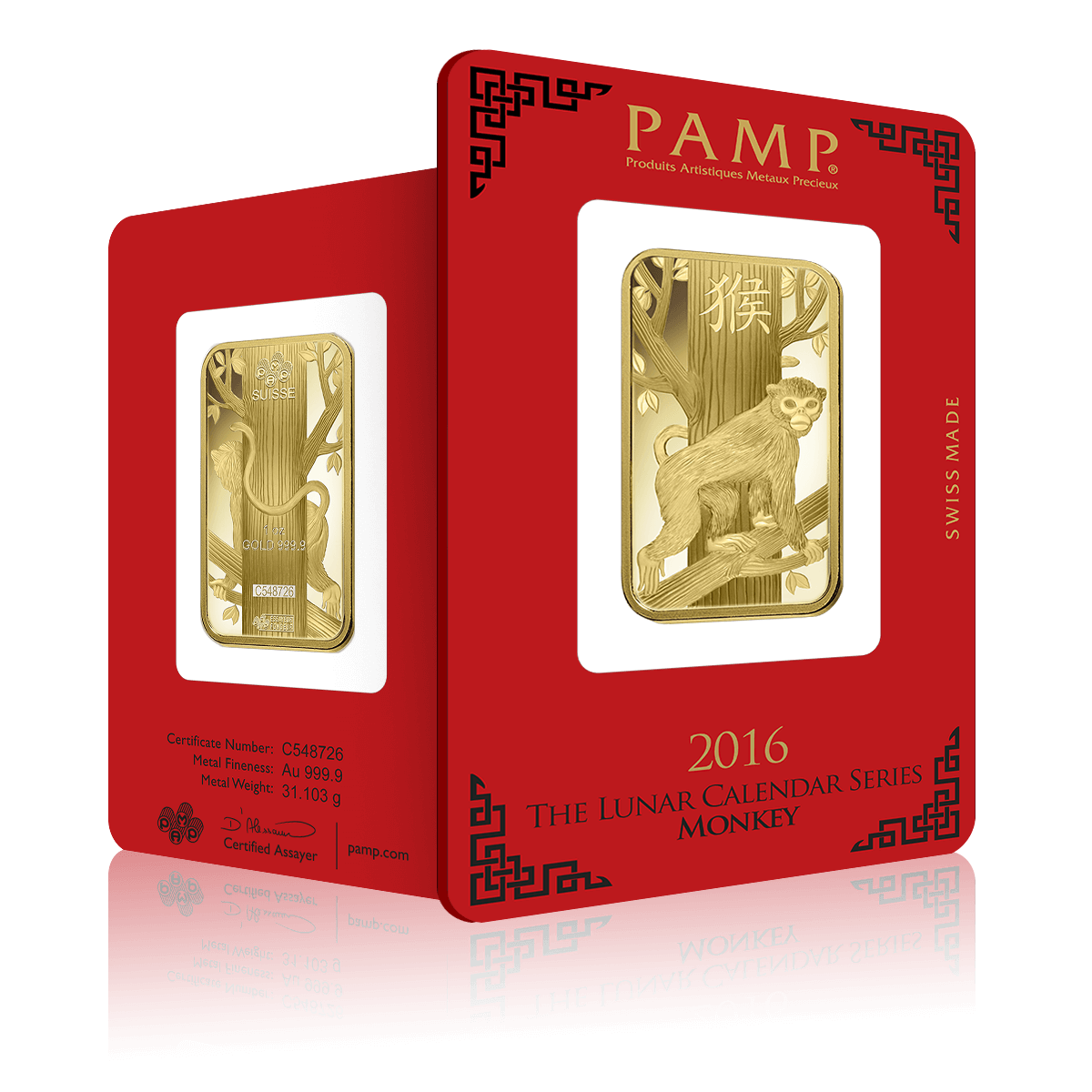 1oz PAMP Lunar Year of the Monkey Gold Bar (2016)